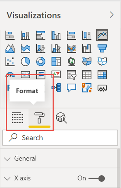Screenshot of the Format tab in the Visualizations pane.