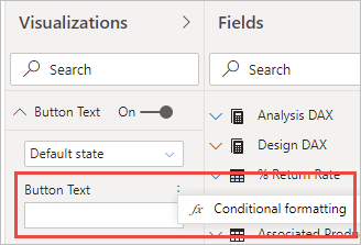 Screenshot of the Text pane, highlighting the Conditional formatting button for the button text.