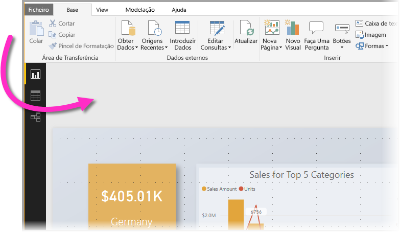 Screenshot of Power BI Desktop, highlighting the wallpaper area.