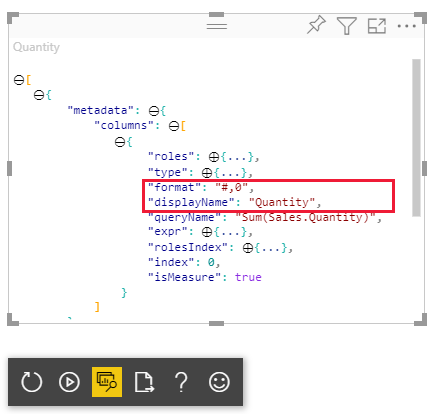 Screenshot of the format and display name values as displayed in the circle card show dataview option.