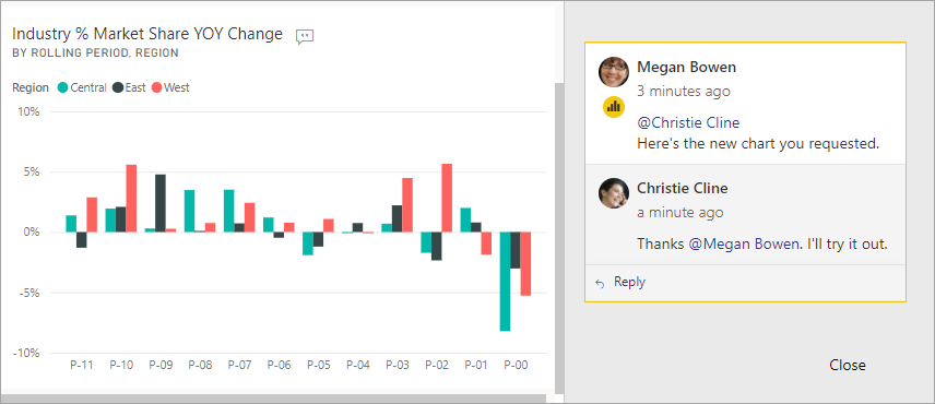 Captura de ecrã a mostrar comentários com @mentions.