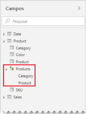The Fields pane shows both tables expanded, and the columns are listed as fields with Products called out.