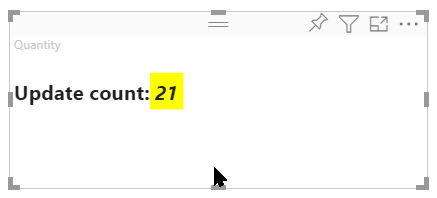 Screenshot of the new visual displaying a different update count number, after being resized.