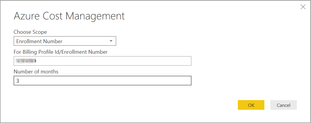 Screenshot shows the Azure Cost Management properties with a scope of Enrollment number.