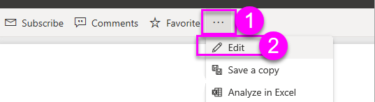 Captura de ecrã a mostrar onde encontrar a opção de editar relatório no friso.