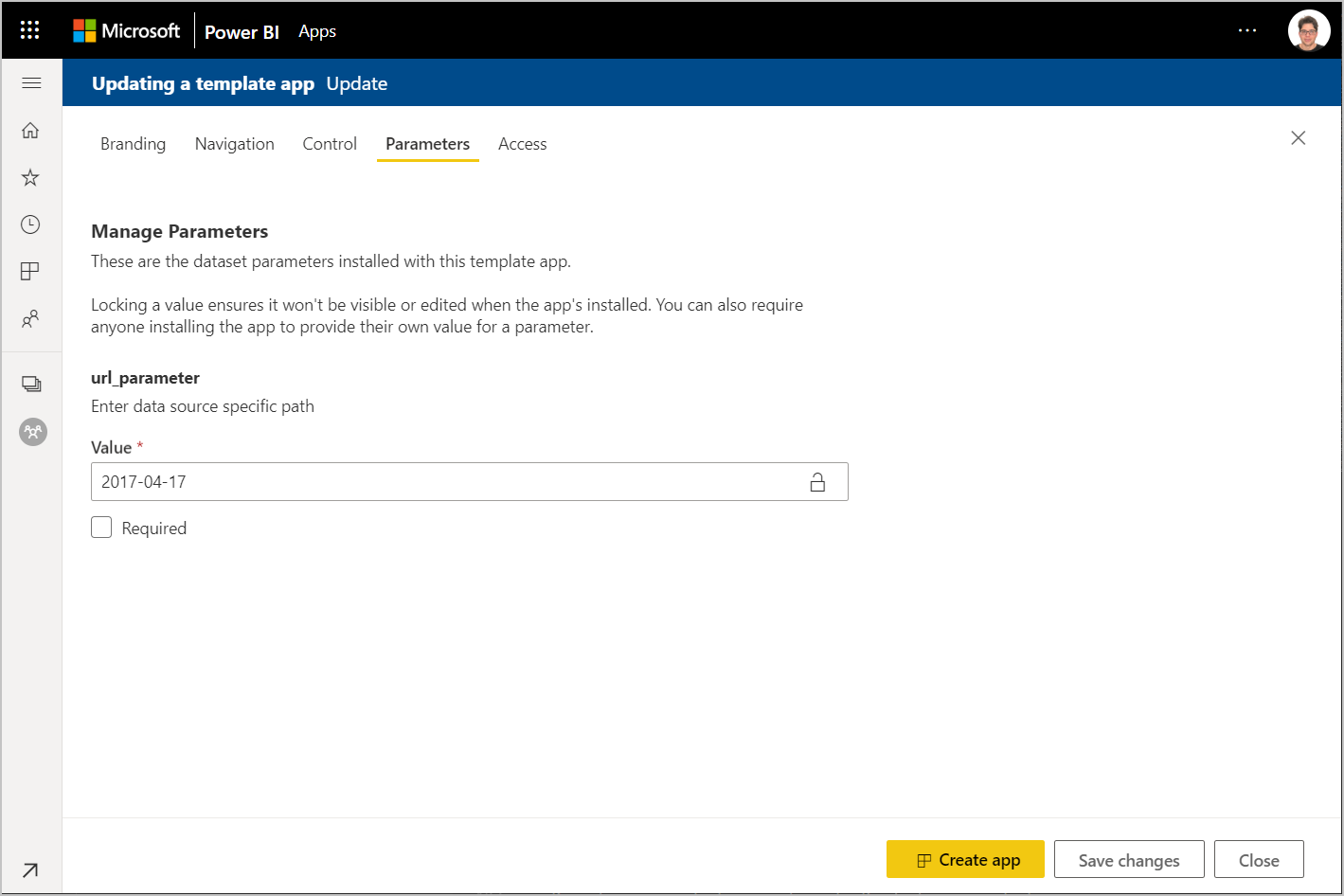 Screenshot that shows the Parameters tab.