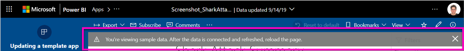Screenshot of the banner showing information about the update.
