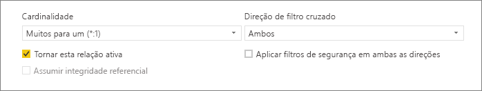 Screenshot of the lower portion of the Create relationship dialog box showing Cardinality and Cross filter direction options.