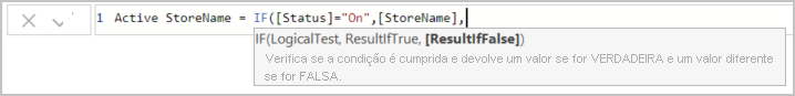 Captura de ecrã da coluna StoreName adicionada à fórmula.