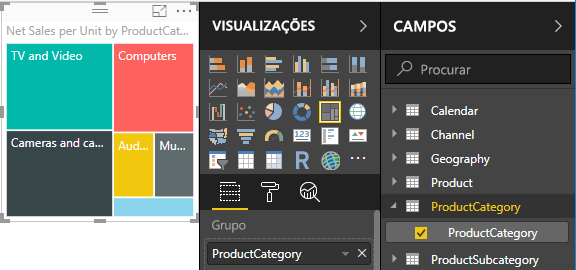 Screenshot do treemap por categoria de produto.