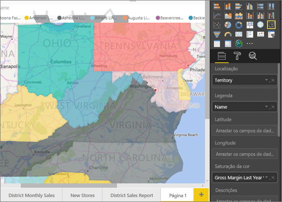 Captura de tela de mapas preenchidos e Bing.