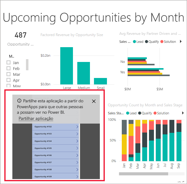 Screenshot showing the Power Apps visual in the Power BI report.