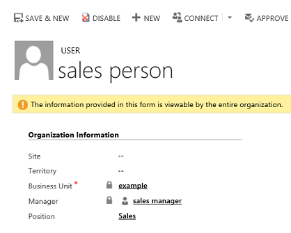 Captura de ecrã que mostra o registo de utilizador de um representante de vendas.