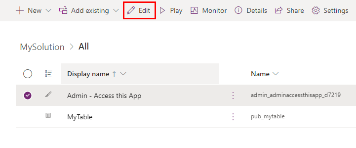 Captura de ecrã a mostrar a ação Editar Captura de ecrã a mostrar a ação Editar
