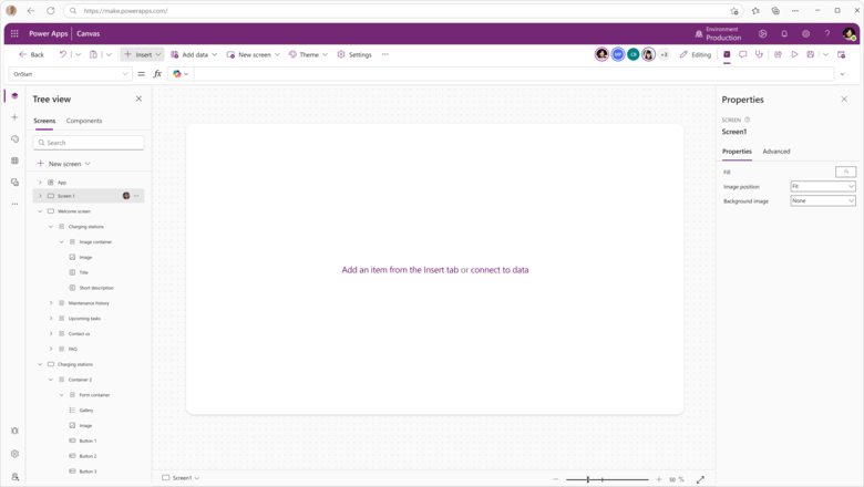 A aparência moderna e atualizada do Power Apps Studio.