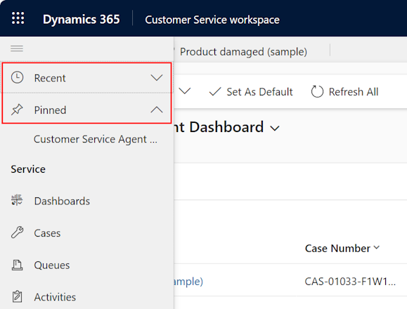 Os usuários podem usar registros recentes e fixados no sitemap do multisession app.