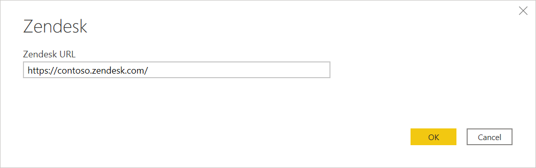 Imagem com a localização do URL do Zendesk preenchida e pronta para selecionar OK.