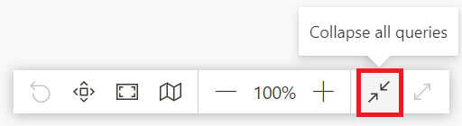 Botão Expandir tudo/recolher todas as consultas no canto inferior direito do painel de exibição de diagrama ao lado das opções de layout.