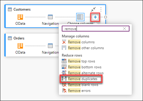 Exemplo de utilização do ícone + numa consulta para adicionar um novo passo na consulta.