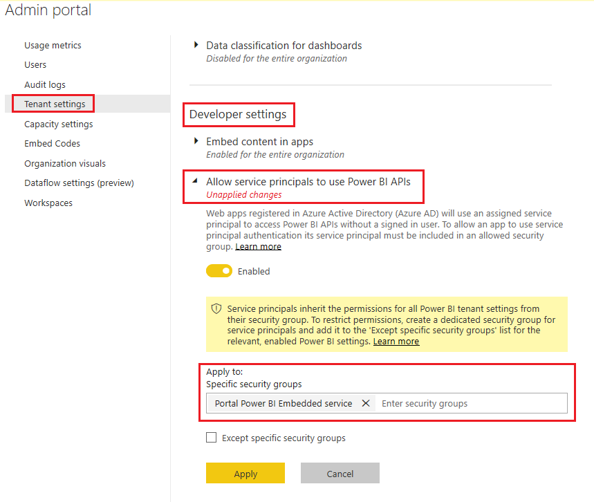 Adicionar grupo de segurança no portal Admin do Power BI Adicionar grupo de segurança no portal Admin do Power BI.