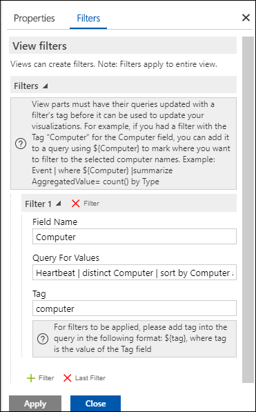 Captura de ecrã que mostra as definições de Filtro.