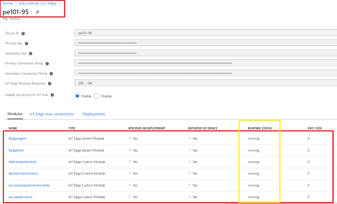 Página do dispositivo Edge no portal do Azure.