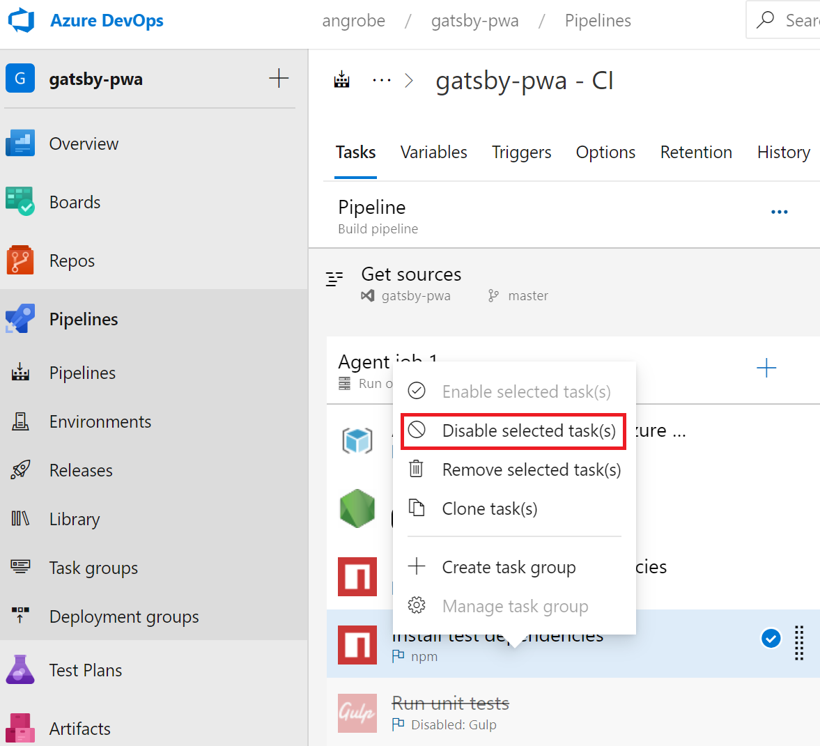 Desativar testes de compilação