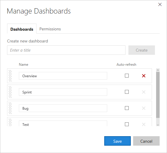 Manage dashboards dialog