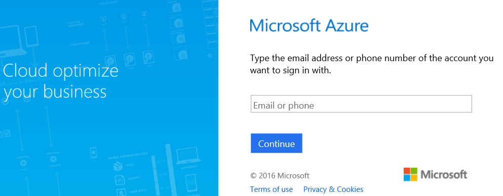 Início de sessão no Azure