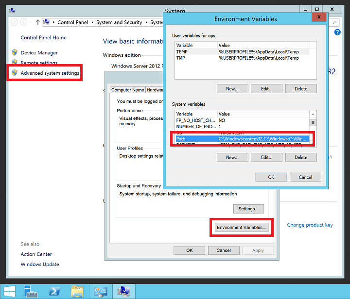 Configure variáveis PATH