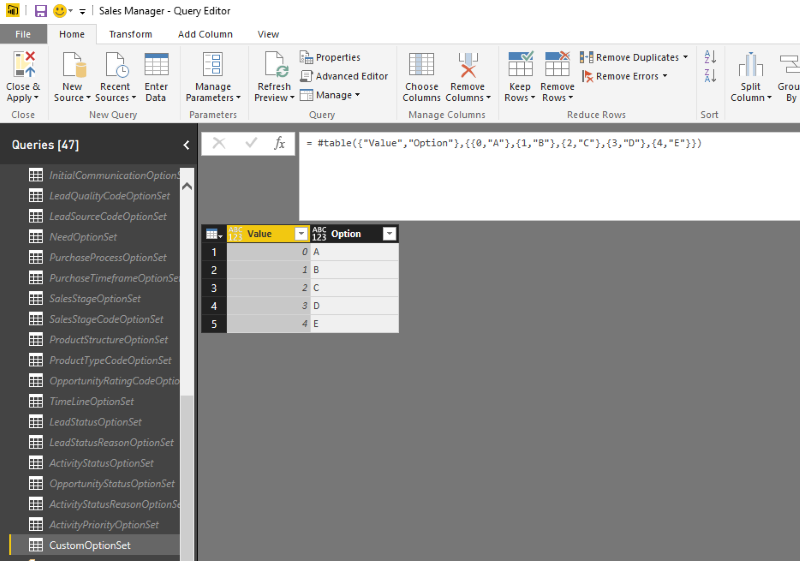 Nova consulta de conjunto de opções Nova consulta de conjunto de opções