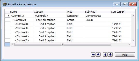 NAVPageDesignerFastTabFields Shows FastTab setup in Page Designer