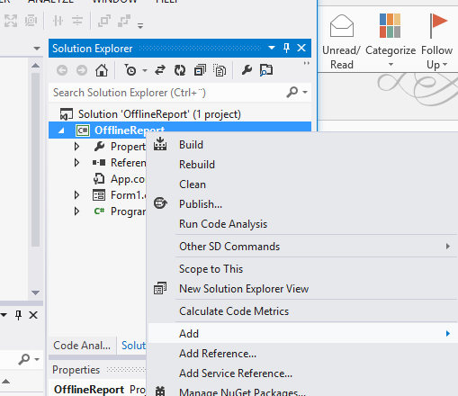 Plat_ExportReport_AddExisting Visual Studio 2010, Add Existing to project
