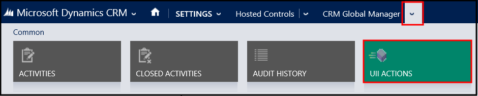 Navigation to UII Actions for a hosted control