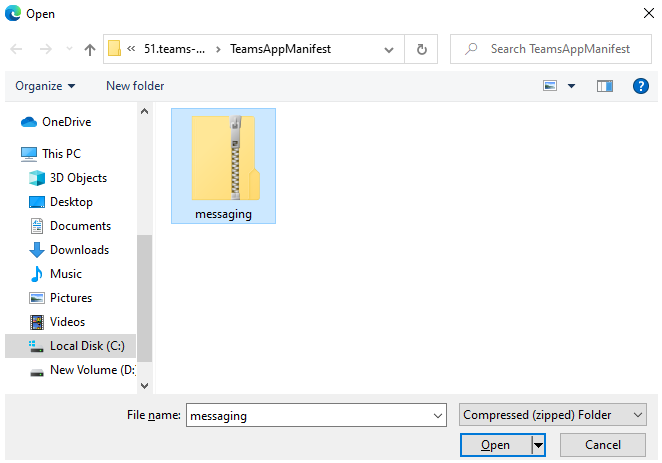 Captura de tela do repositório clonado exibindo o arquivo zip de mensagens.