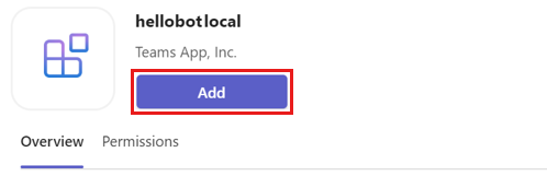 Captura de tela da caixa de diálogo de detalhes do aplicativo para adicionar o aplicativo ao Teams.