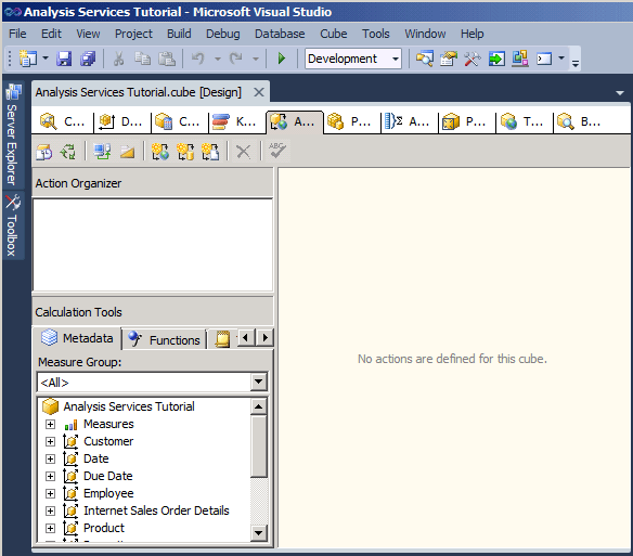 Actions do Cubo Designer Guia Ações da guia Designer
