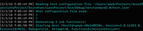 Output of Azure Function in Terminal