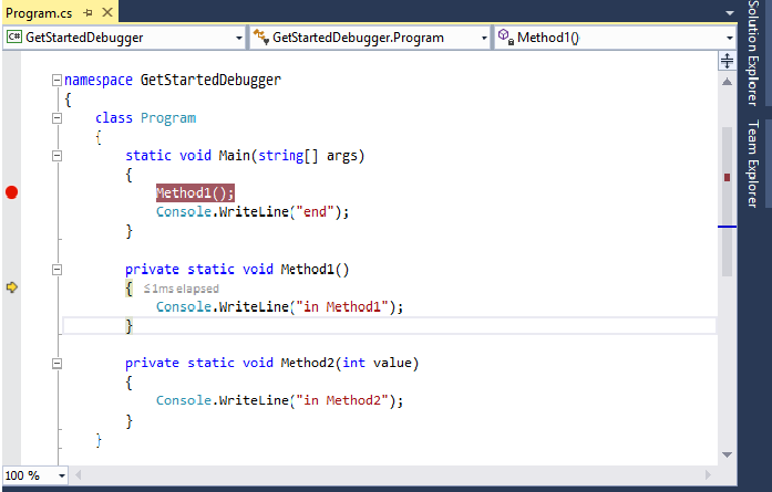 GetStartedStepInto Stepping into code