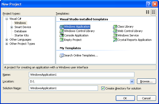 NewProject New Project dialog box