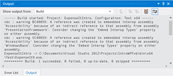 BuildWalk_VBBuildOutputWnd Output Window Visual Basic