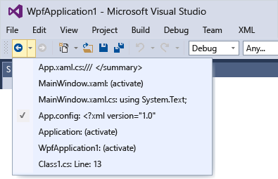 VS2015_Nav_buttons Forward and back navigation buttons