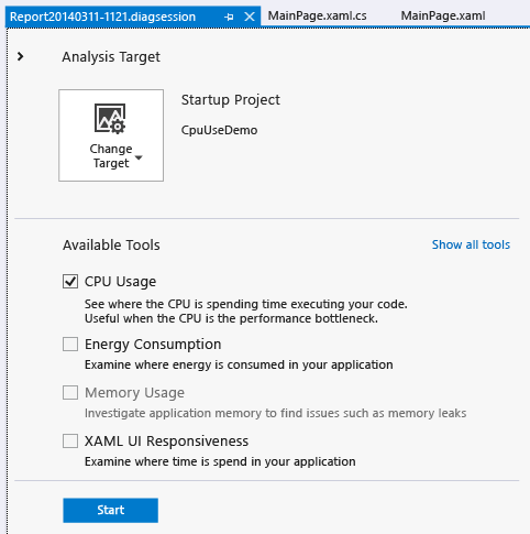 CPU_USE_WT_PerfDiagHub Start the CpuUsage diagnostic session