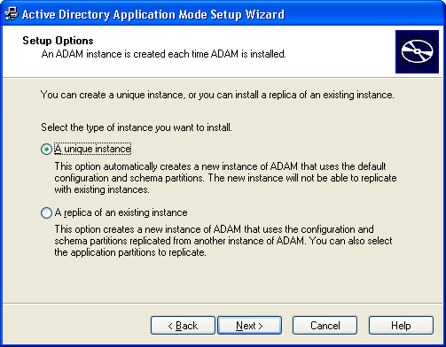 Assistente de configuração de modo Active Directory Application Mode