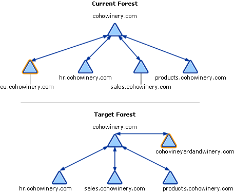 Alteração de nome de domínio para criar uma nova raiz de árvore