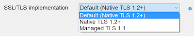 Caixa de combinação de implementação TLS/SSL no Visual Studio