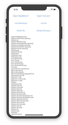 Uma amostra do iOS executando algumas operações simples do sistema de arquivos