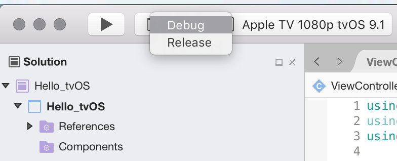 Selecione o tipo de compilação