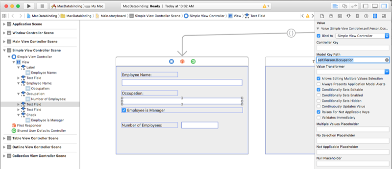 Inserindo self dot Person dot Occupation para o Key Path.