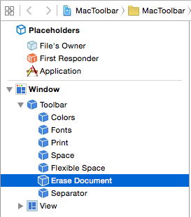 Selecionando o item da barra de ferramentas na hierarquia de interface Selecionando o item da barra de ferramentas na hierarquia de interface